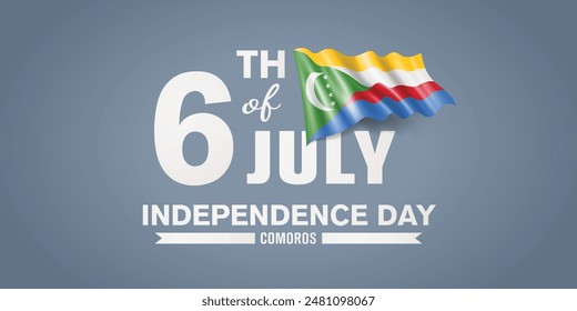 Comoros happy independence day greeting card, banner with template text vector illustration. Comorian memorial holiday 6th of July design element with 3D flag with stripes