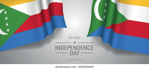 Comoros happy independence day greeting card, banner with template text vector illustration. Comorian memorial holiday 6th of July design element with 3D flag with stripes