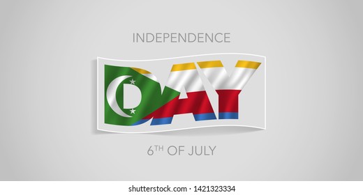 Comoros happy independence day vector banner, greeting card. Comorian wavy flag in nonstandard design for 6th of July national holiday 