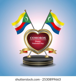Comoros Happy National Day small table flag with Golden Heart
