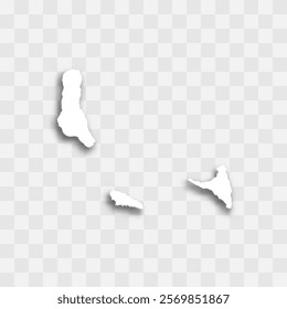 Comoros high detailed vector representation of country silhouette. White color on transparent background with dropped shadow. For educational, decorative, or informational use.