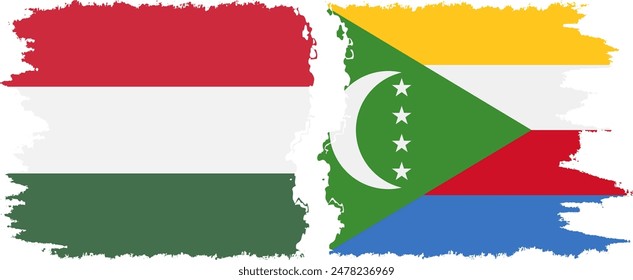 Comoros and Hungary grunge flags connection, vector