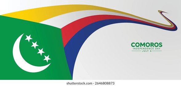Comoros Independence Day 6 July waving flag ribbon vector poster
