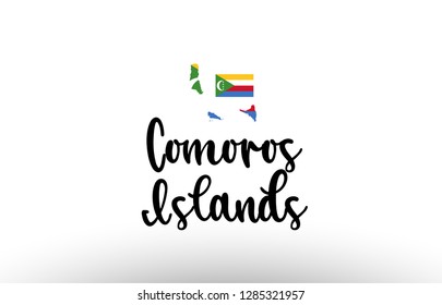 Comoros Islands country big text with flag inside map suitable for a logo icon design
