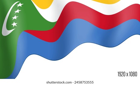 Comoros islands country flag realistic independence day background. Comoros commonwealth banner in motion waving, fluttering in wind. Festive patriotic HD format template for independence day