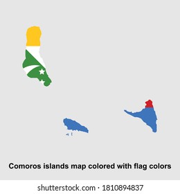 Comoros islands map colored with flag colors isolated vector illustration