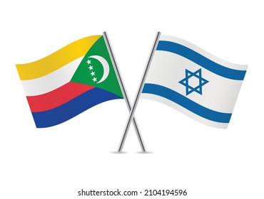 Die Komoren und die Flaggen Israels. Komorische und israelische Flaggen einzeln auf weißem Hintergrund. Vektorgrafik.