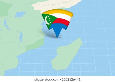 Locación de las Comoras resaltada en el mapa con el ícono de la bandera. Diseño detallado del Vector.