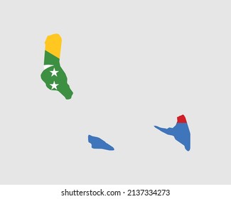 Bandera del mapa de las Comoras. Mapa de las Comoras con la bandera del país de las Comoras. Ilustración vectorial.