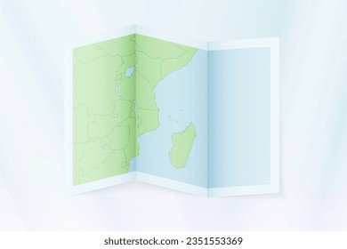 Comoros map, folded paper with Comoros map. Vector illustration.
