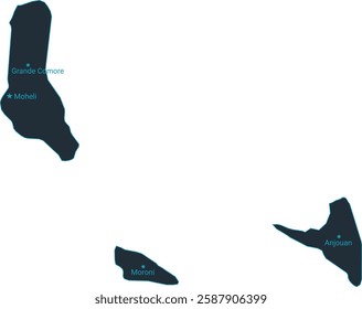 Comoros map high detailed with administrative divide by state, capital cities names, outline simplicity style. Vector illustration EPS10.