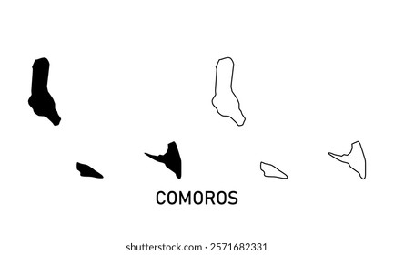 comoros map in outline style, black color