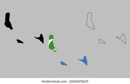Comoros map in outline style, black color, color of country flag version
