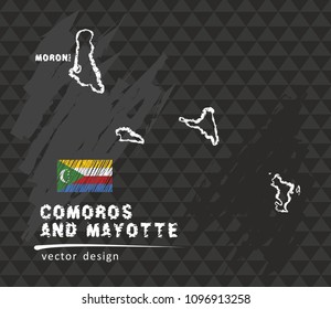 Comoros map, vector pen drawing on black background