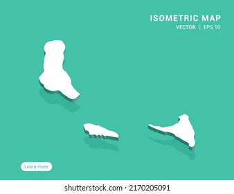 Comoros map white on green background with 3d isometric vector illustration.