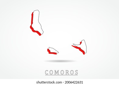 Mapa de las Comoras - Mapa Mundial Plantilla vectorial Internacional con estilo de esbozo gráfico rojo y contorno aislado en fondo blanco - Ilustraciones vectoriales 10