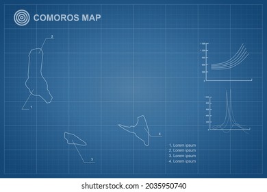 Comoros Map - World Map International vector template with outline style and white color isolated on blueprint background - Vector illustration eps 10