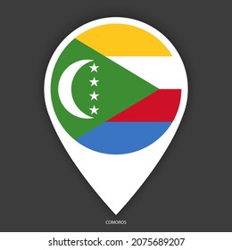 Comoros marker icon on dark grey background. Comoros pin icon isolated on barely dark background.