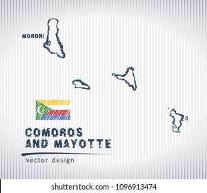 Comoros and Mayotte national vector drawing map on white background