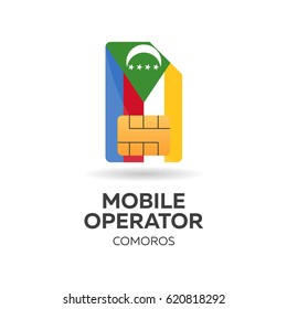 Comoros mobile operator. SIM card with flag. Vector illustration