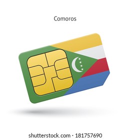 Comoros mobile phone sim card with flag. Vector illustration.