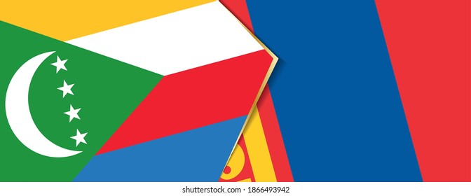 Comoros and Mongolia flags, two vector flags symbol of relationship or confrontation.