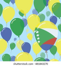 Comoros National Day Flat Seamless Pattern. Flying Celebration Balloons in Colors of Comoran Flag. Comoros Patriotic Background with Celebration Balloons.