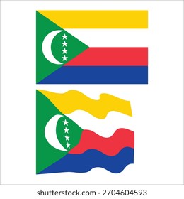 Comoros national flag displayed in flat and waving styles representing country identity.
