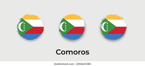Comoros national flag grunge circle round shape bubble vector icon illustration