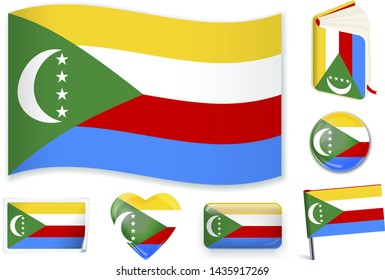 Comoros national flag. Vector illustration. 3 layers. Shadows, flat flag, lights and shadows. Collection of 220 world flags. Accurate colors. Easy changes.