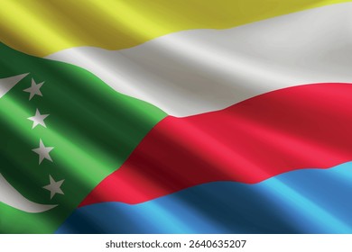 Comoros national flag waving in the wind, realistic detailed silk texture
