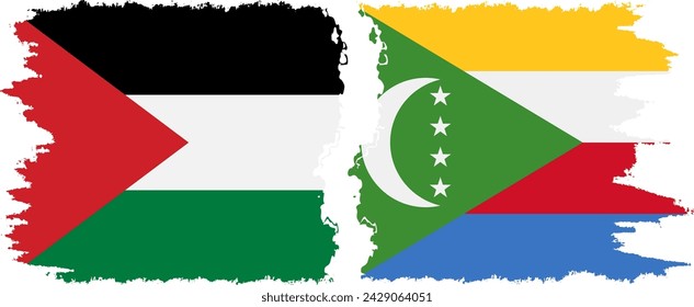 Comoras y Palestina grunge banderas de conexión, vector