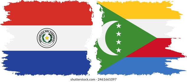 Komoren und Paraguay Grunge Flaggen Verbindung, Vektorgrafik