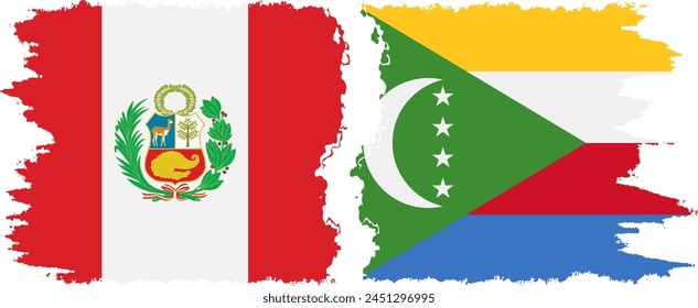 Comoros and Peru grunge flags connection, vector