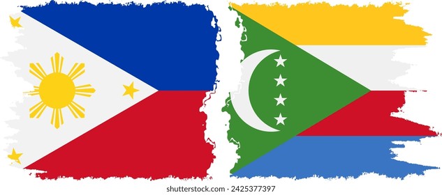 Comoros and Philippines grunge flags connection, vector