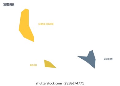 Comoros political map of administrative divisions - autonomous islands. Colorful spectrum political map with labels and country name.
