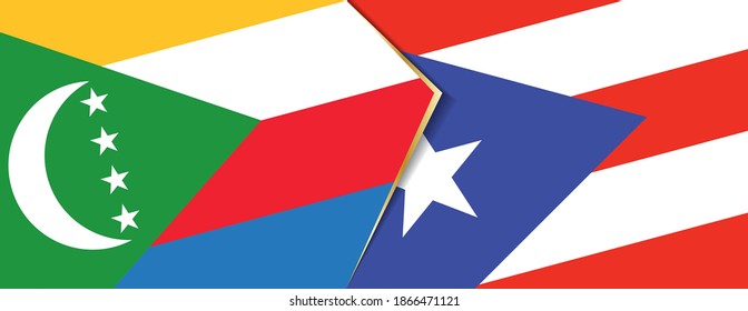 Comoros and Puerto Rico flags, two vector flags symbol of relationship or confrontation.