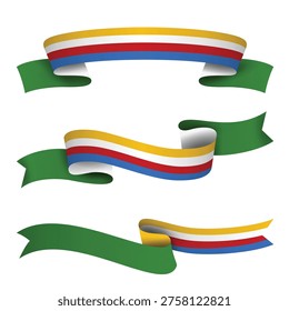 COMOROS Ribbon Flag Set, COMOROS National Flag Banner Collection with Wavy Ribbon Design
