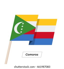 Comoros Ribbon Waving Flag Isolated on White. Vector Illustration. Comoros Flag with Sharp Corners