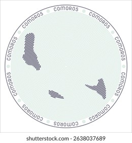 Comoros round logo design. Country shape built of rings. Comoros text around the country. Vector Illustration.