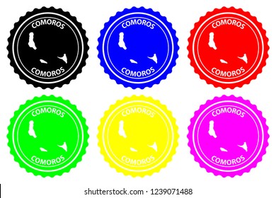 Comoros - rubber stamp - vector, Union of the Comoros map pattern - sticker - black, blue, green, yellow, purple and red