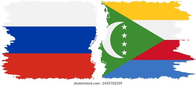 Comoros and Russia grunge flags connection, vector