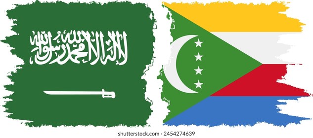 Comoros and Saudi Arabia grunge flags connection, vector