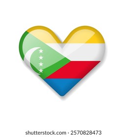 Comoros - Shiny Flag in the Form of Heart. Vector Illustration.