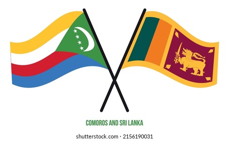Comoros and Sri Lanka Flags Crossed And Waving Flat Style. Official Proportion. Correct Colors.
