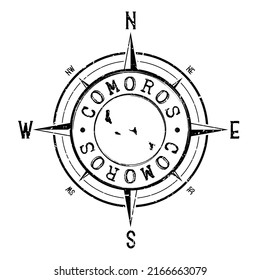 Comoros Stamp Map Compass Adventure. Illustration Travel Country Symbol. Seal Expedition Wind Rose Icon.