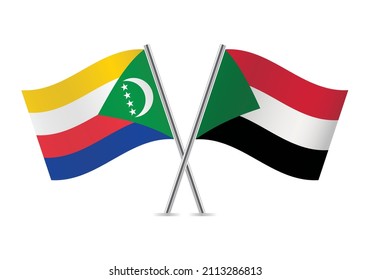 Comoros and Sudan flags. Comorian and Sudanese flags isolated on white background. Vector illustration.
