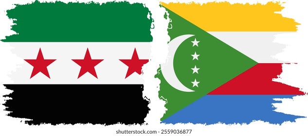 Comoros and Syrian Revolution grunge flags connection, vector
