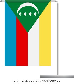 Comoros table flag. Metal flagpole. National flag of Comoros vector illustration