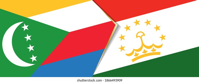 Komoren und Tadschikistan Flaggen, zwei Vektorfahnen Symbol für Beziehung oder Konfrontation.